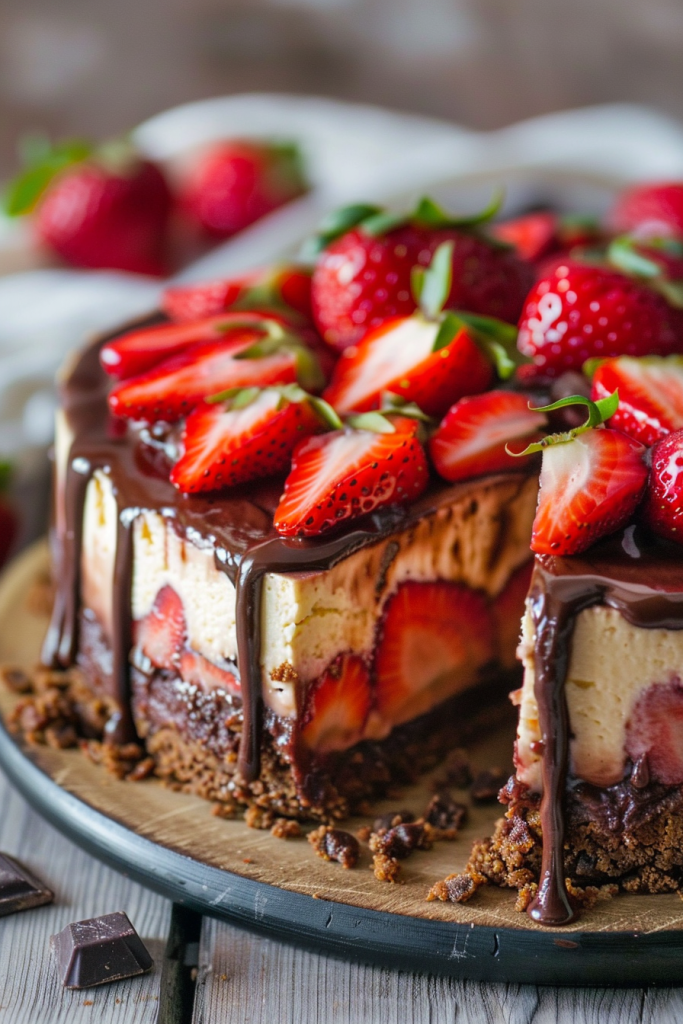 Assembling Chocolate Covered Strawberry Cheesecake