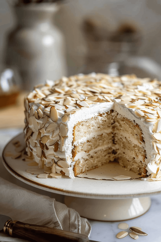 Assembling the Almond Cream Cake