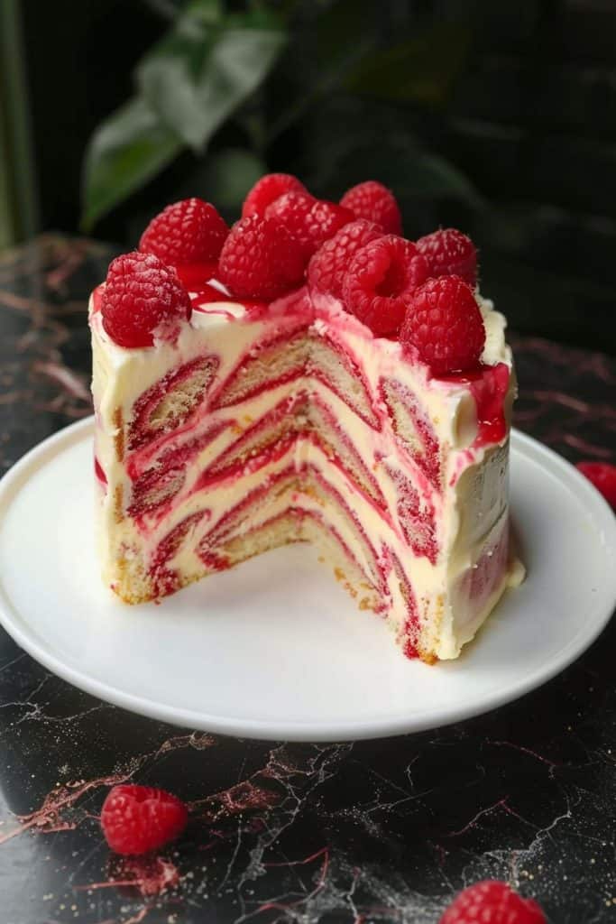 Assembling the Almond Raspberry Swirl Cake