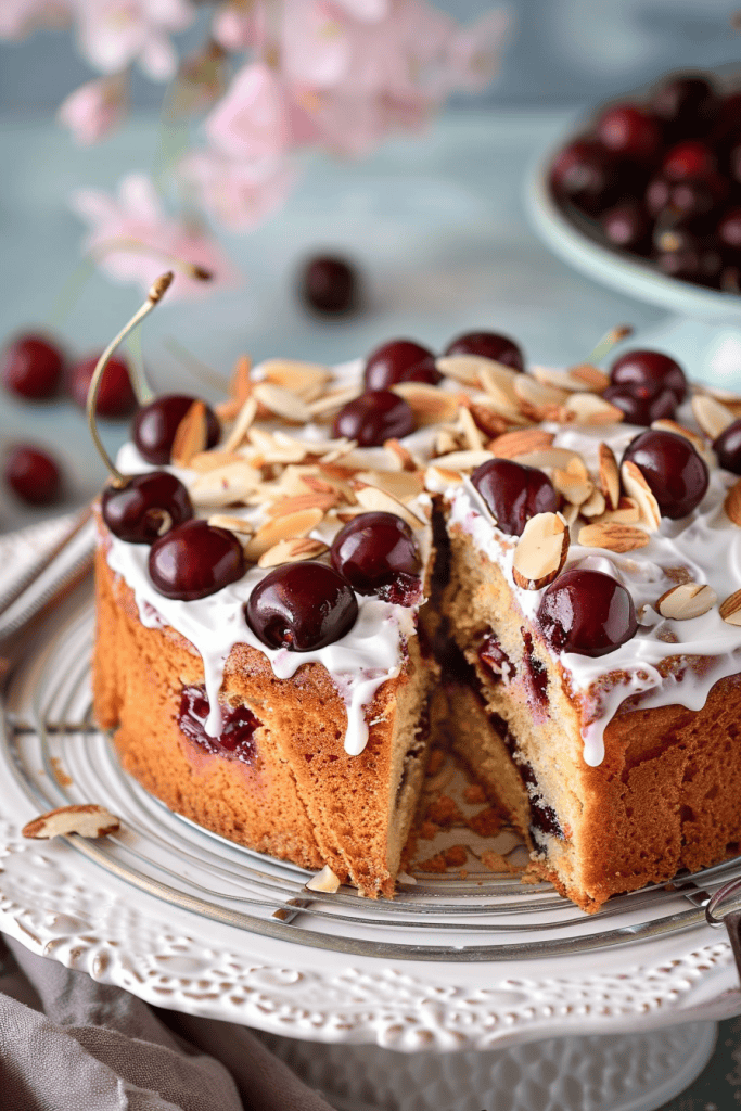 Assembling the Cherry Almond Cake