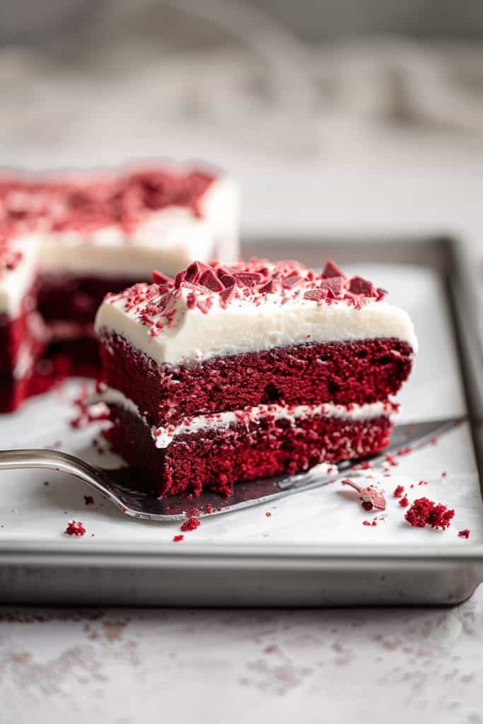 Assembling the Easy Red Velvet Sheet Cake