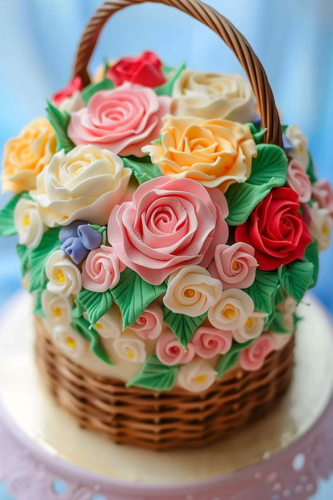 Assembling the Flower Basket Cakes