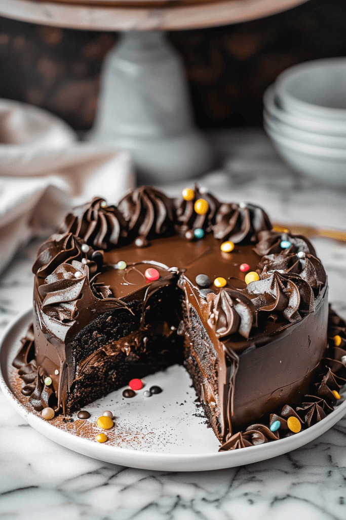 Assembling the Fudge Cake