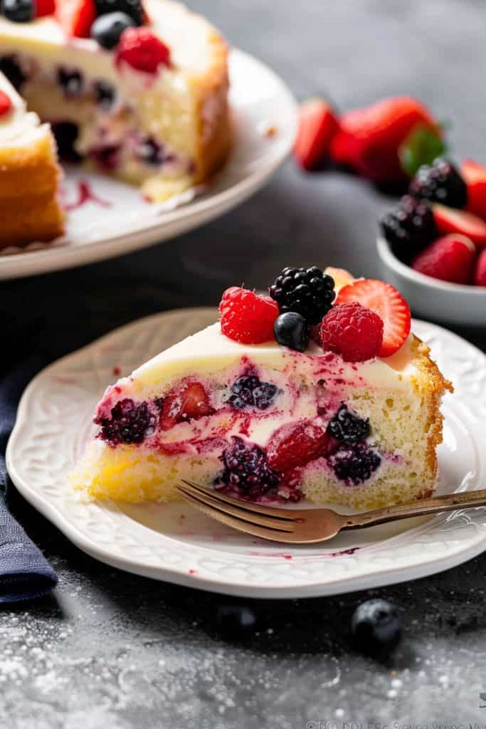 Assembling the Lemon Berry Yogurt Cake