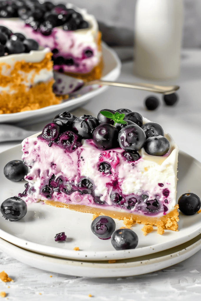 Assembling the No-Bake Blueberry Cheesecake