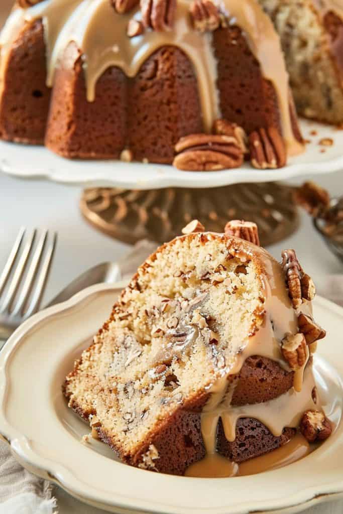 Assembling the Pecan Caramel Bundt Cake