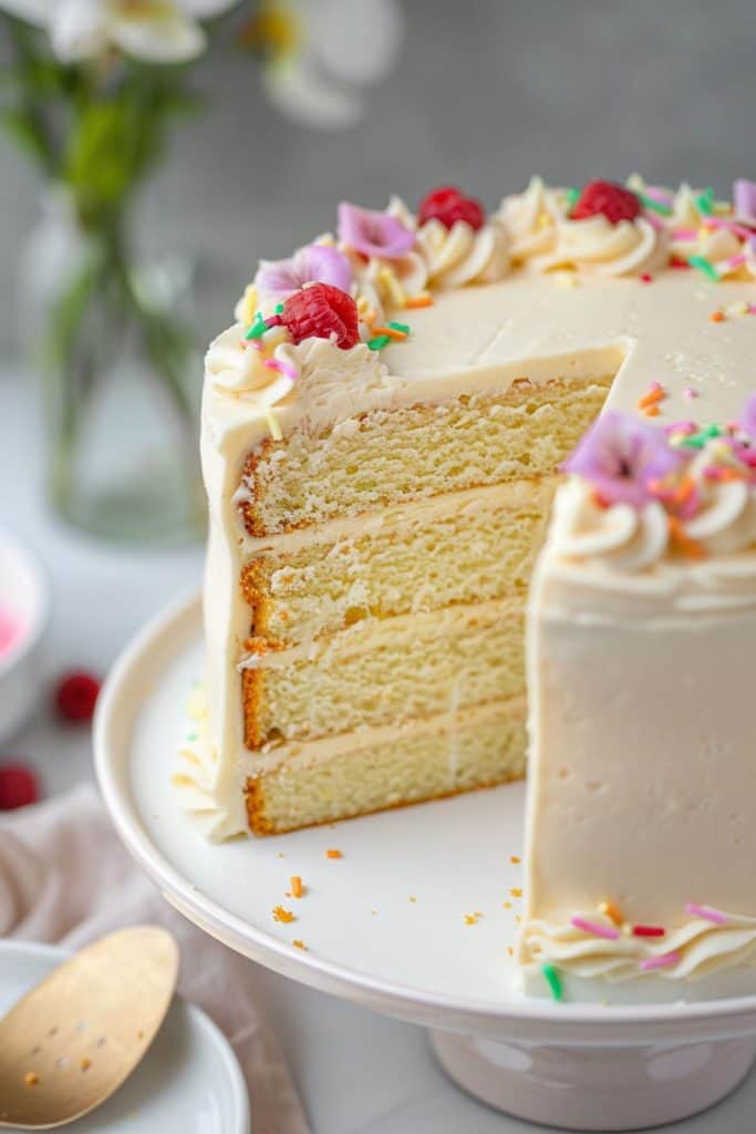 Assembling the Vanilla Bean Cake