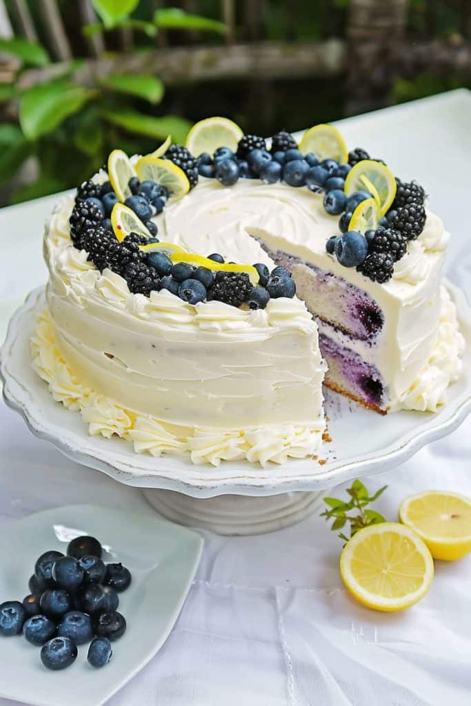 Baking the Blueberry Cake with Lemon Cream Cheese Frosting