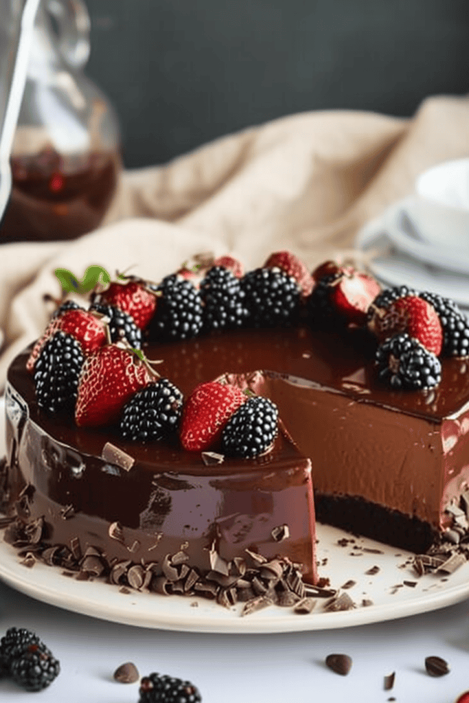 Decorating the Dark Chocolate Cheesecake