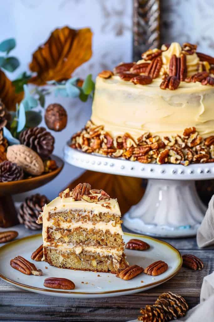 Delicious Maple Pecan Cake with Maple Buttercream