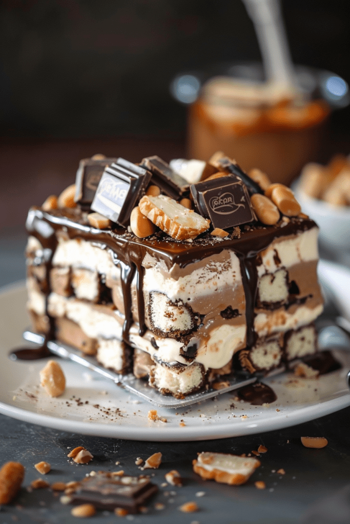 Delicious Snickers Ice Cream Cake