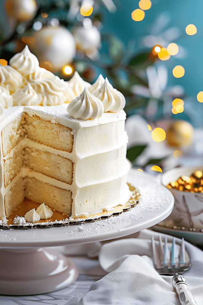 Delicious Snowy Vanilla Cake with Cream Cheese Buttercream