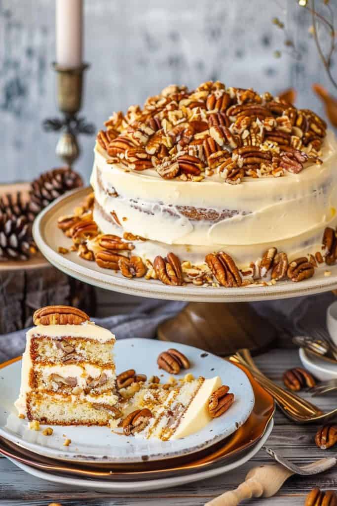 Frosting the Maple Pecan Cake with Maple Buttercream