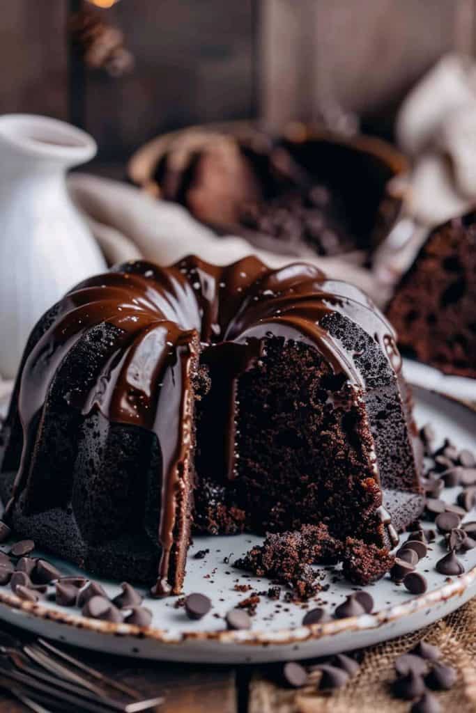 Preparing the Frosting Triple Chocolate Bundt Cake