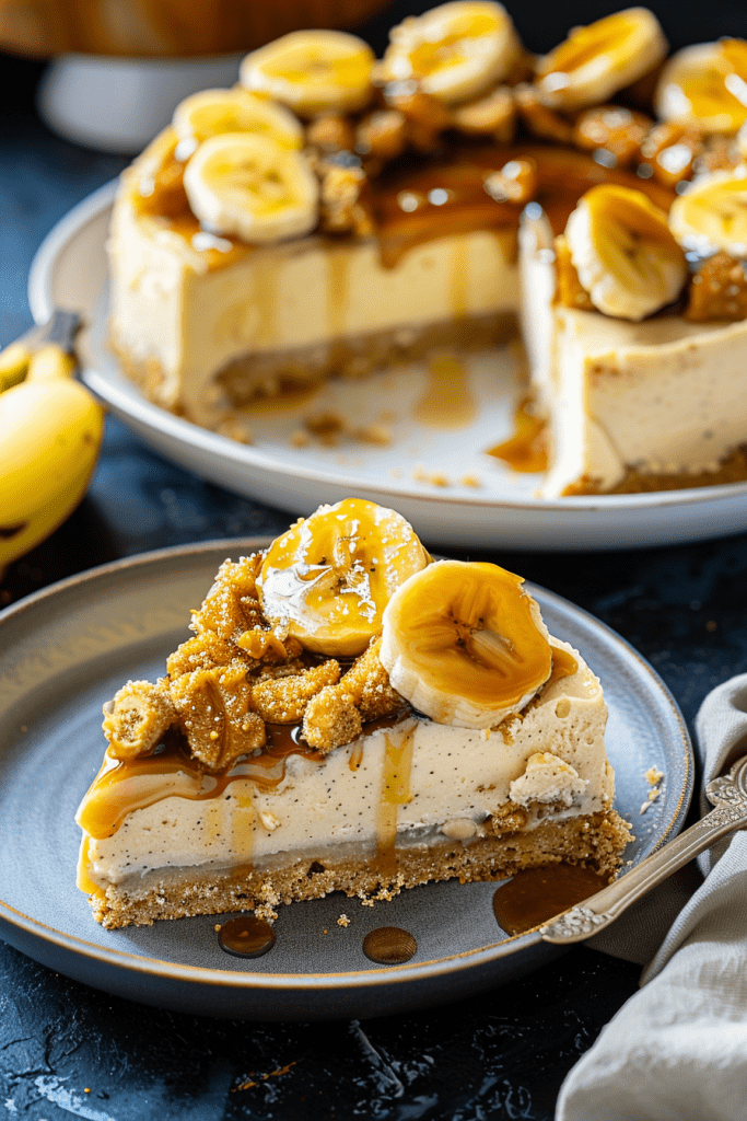 Serving Bananas Foster Cheesecake