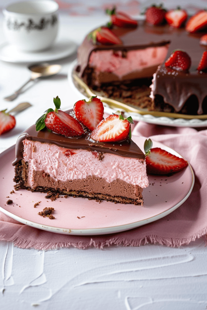 Serving Chocolate Covered Strawberry Cheesecake