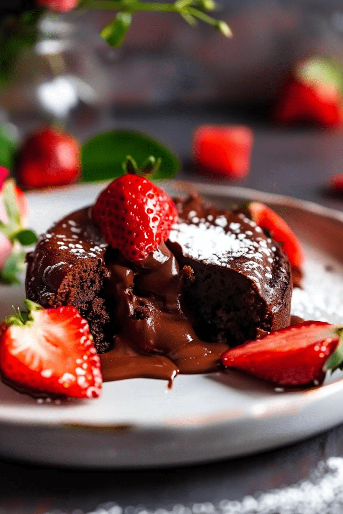 Serving Chocolate Strawberry Lava Cake