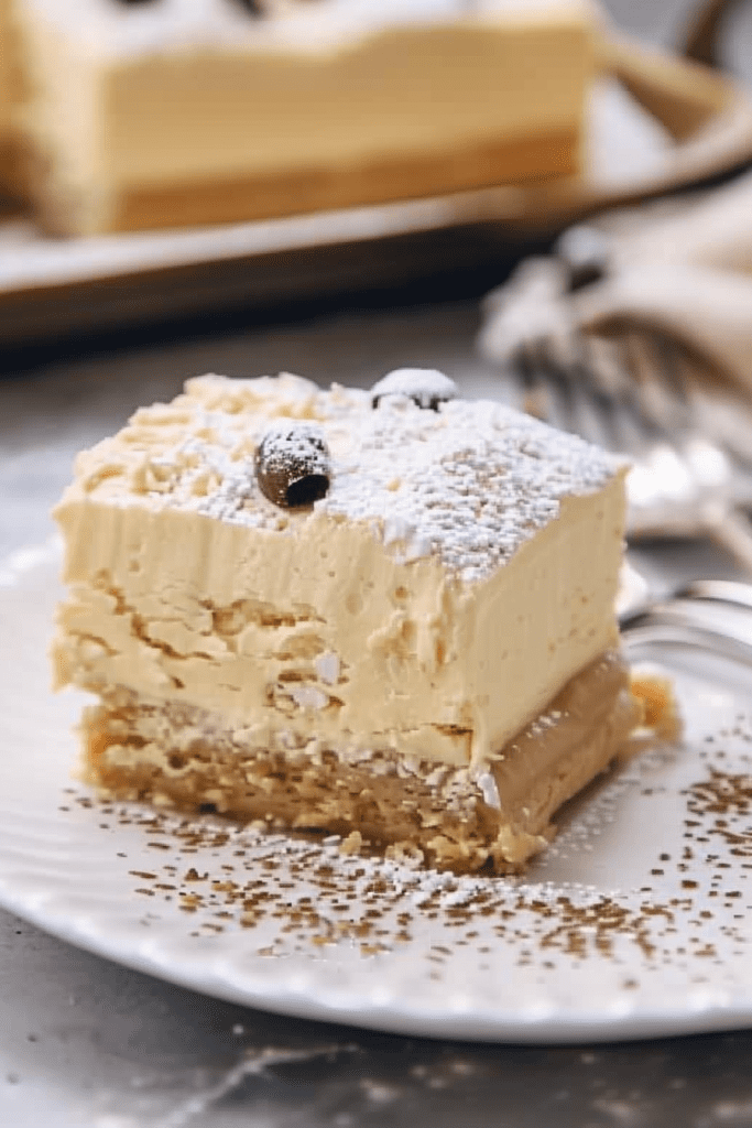 Serving No-Bake Baileys Slice