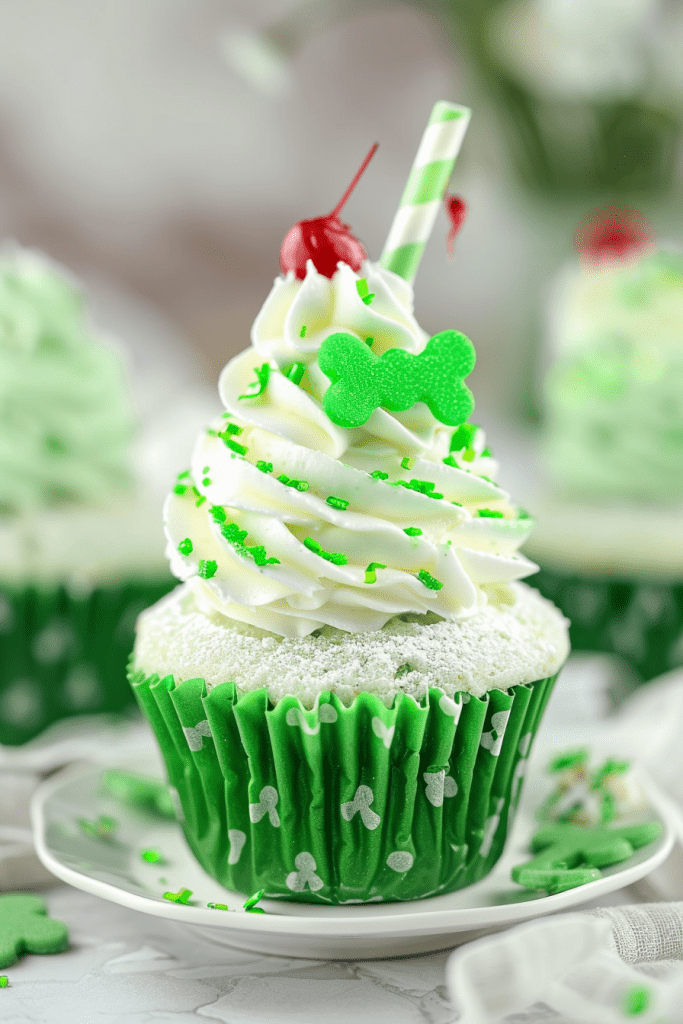 Serving Shamrock Shake Cupcakes