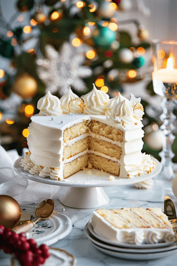 Serving Snowy Vanilla Cake with Cream Cheese Buttercream