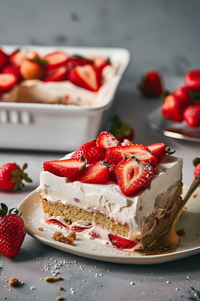 Serving Tres Leches Cake with Strawberries