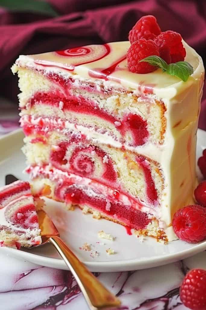 Serving the Almond Raspberry Swirl Cake