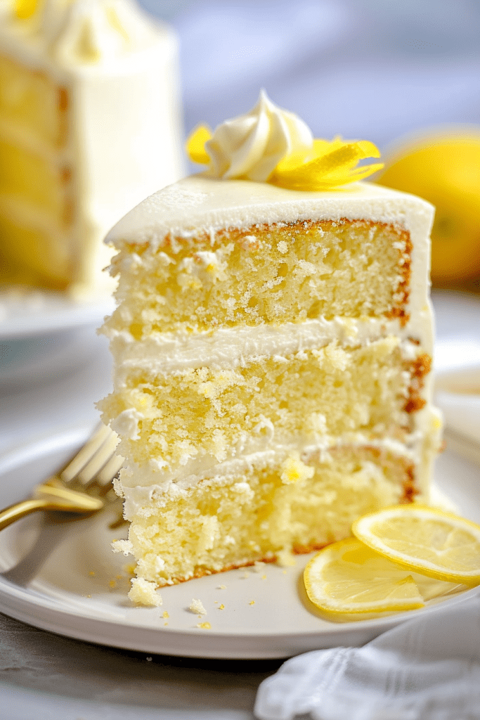 Serving the Lemon Layer Cake with Lemon Cream Cheese Frosting