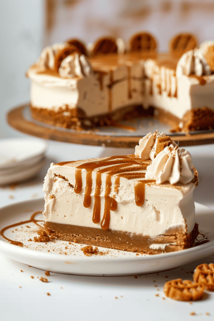 Serving the No-Bake Biscoff Cheesecake