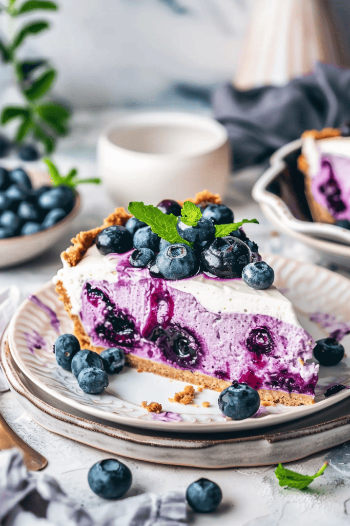 Serving the No-Bake Blueberry Cheesecake