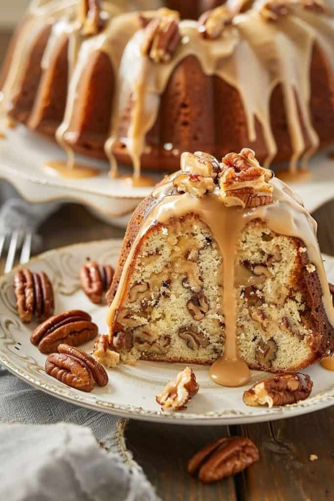 Serving the Pecan Caramel Bundt Cake