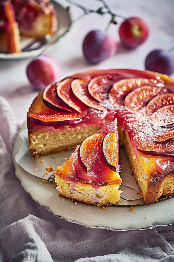 Serving the Plum Upside Down Cake