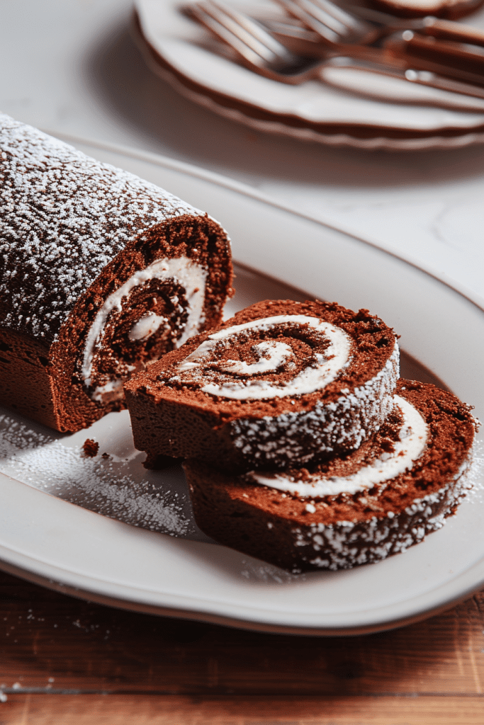 Serving the Swiss Chocolate Cake Roll