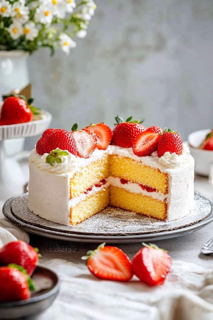 Assembling the Japanese Strawberry Sponge Cake