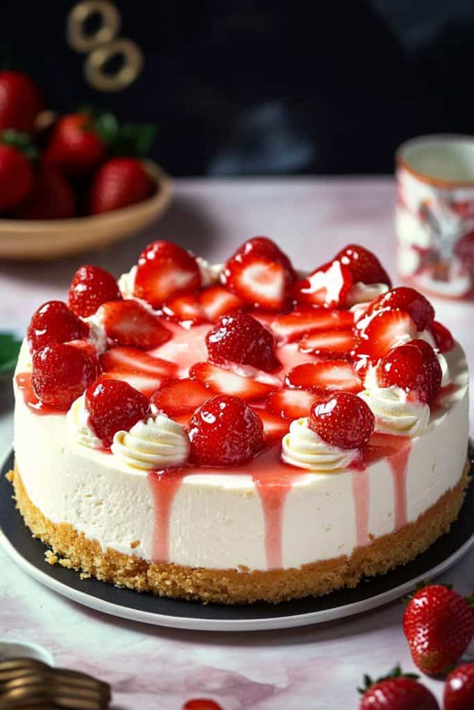 Baking the Strawberries and Cream Cheesecake