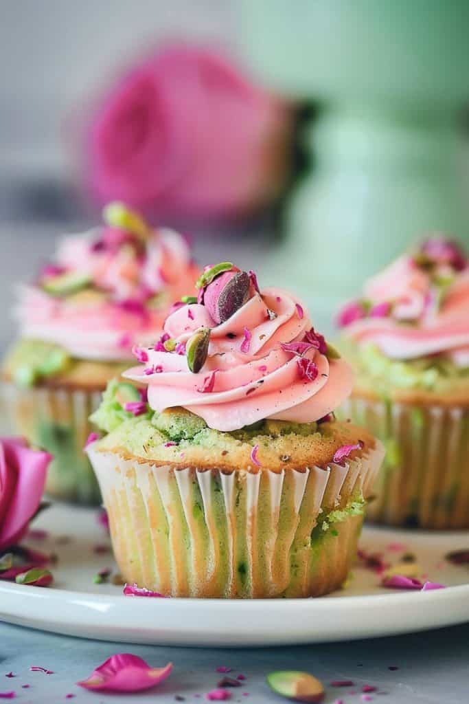 Delicious Pistachio and Rose Cupcake