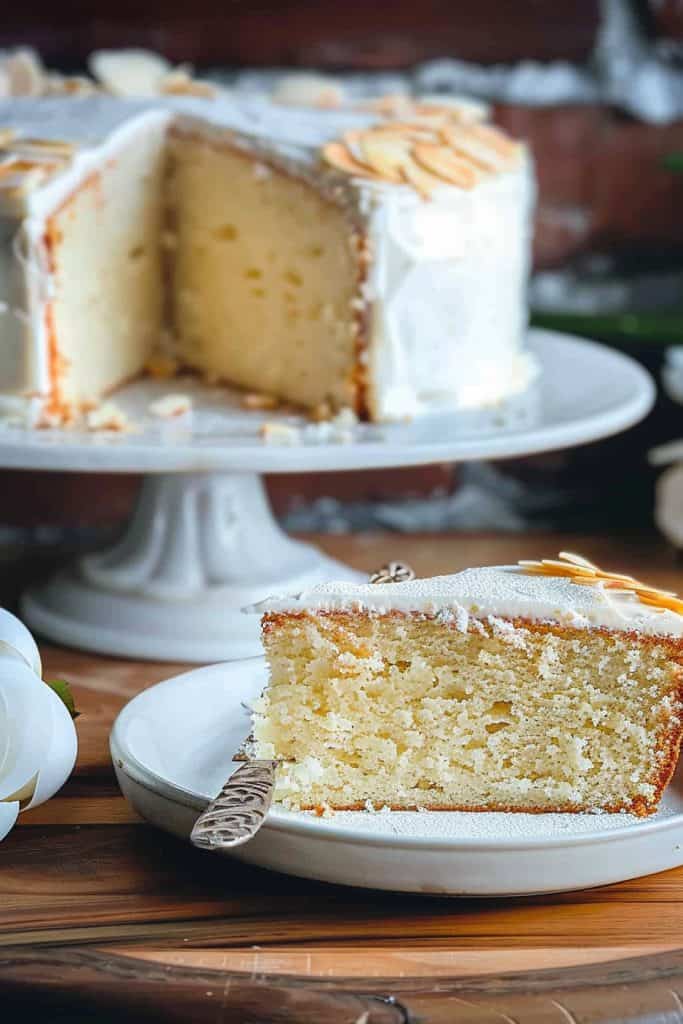 Moist Vanilla Almond Cake with Creamy Buttercream Frosting