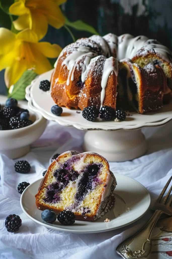 Serving the Blueberry Cream Cheese Pound Cake