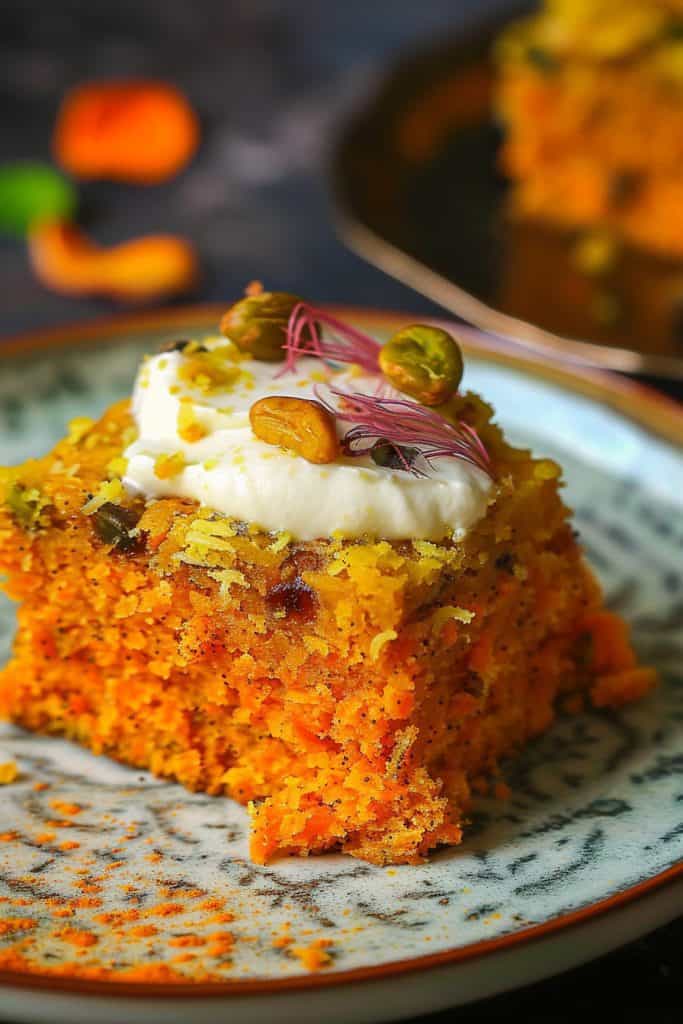 Serving the Carrot Halwa Cake