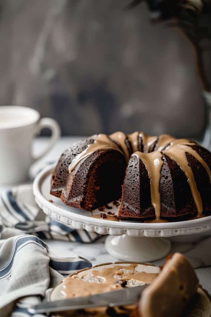 Serving the Chocolate Bundt Cake with Coffee Glaze