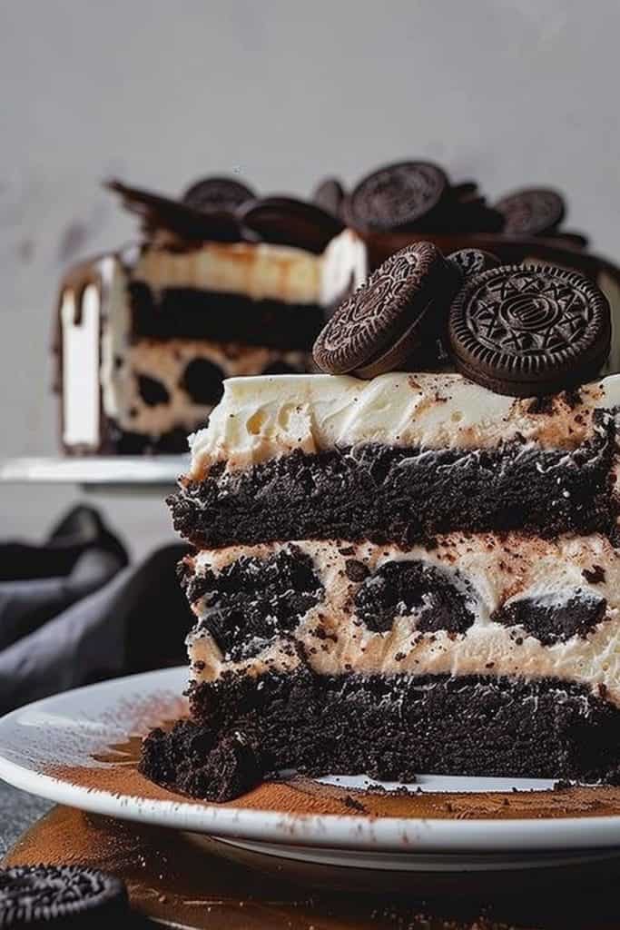 Serving the Oreo Chocolate Cheesecake Cake