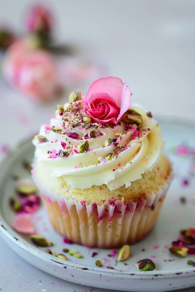 Serving the Pistachio and Rose Cupcake