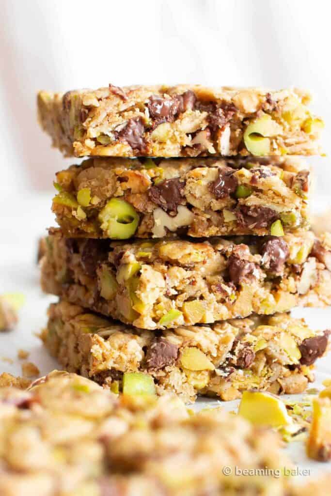 Chocolate Pistachio Healthy Vegan Snack Bars