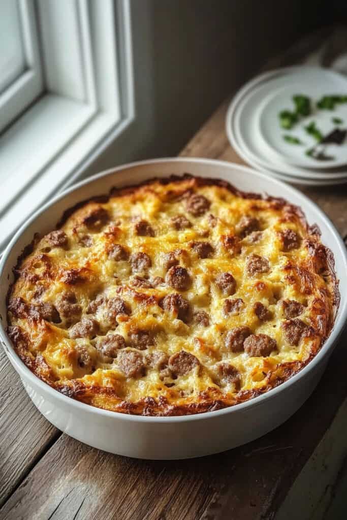 Assemble the sausage breakfast casserole