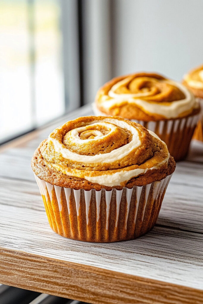 Serving the Pumpkin Cream Cheese Swirl Muffins