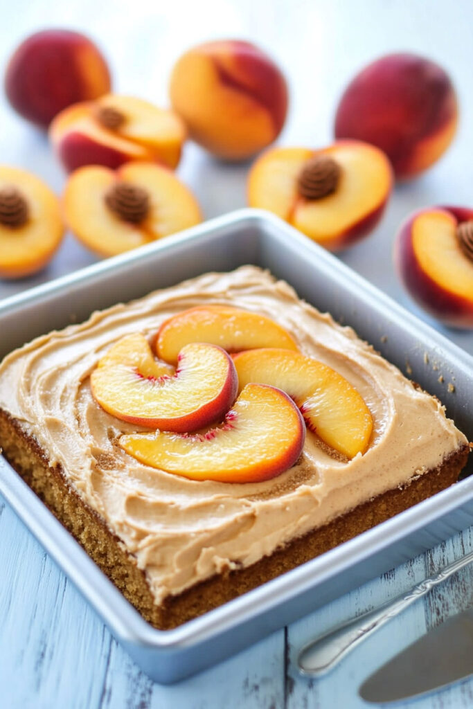 Bake the Peach Cake with Brown Sugar Frosting