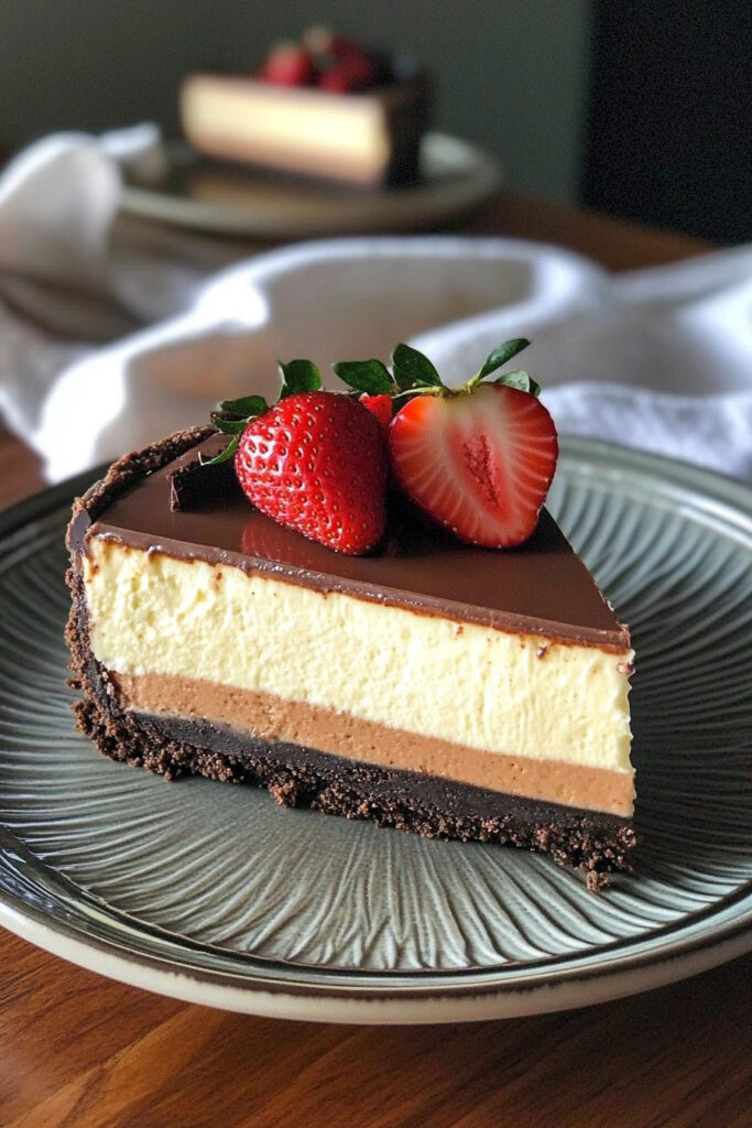 Serving Triple Layer Cheesecake