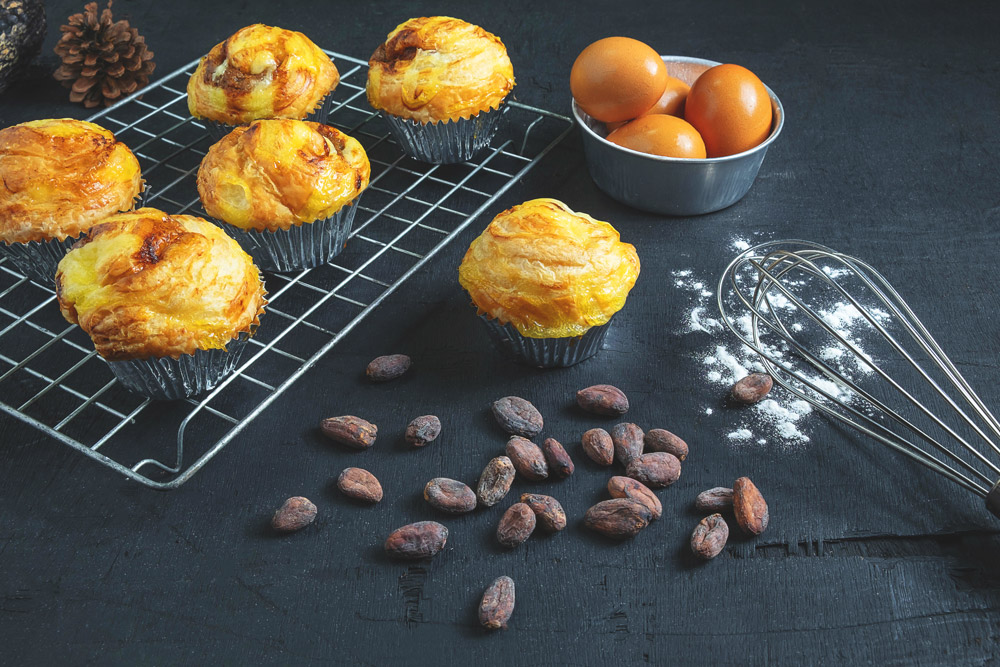 Assembling the Cocoa Swirl Custard Muffins