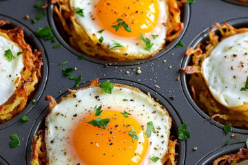 Cheesy Hash Brown Cups with Baked Eggs