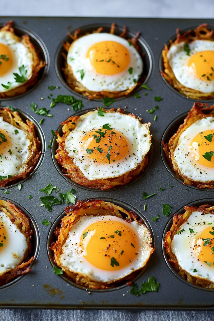 Cheesy Hash Brown Cups with Baked Eggs Recipe