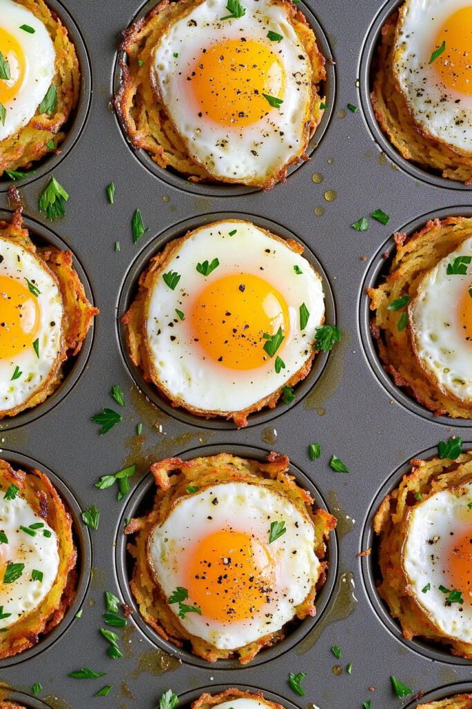 Instructions Cheesy Hash Brown Cups with Baked Eggs